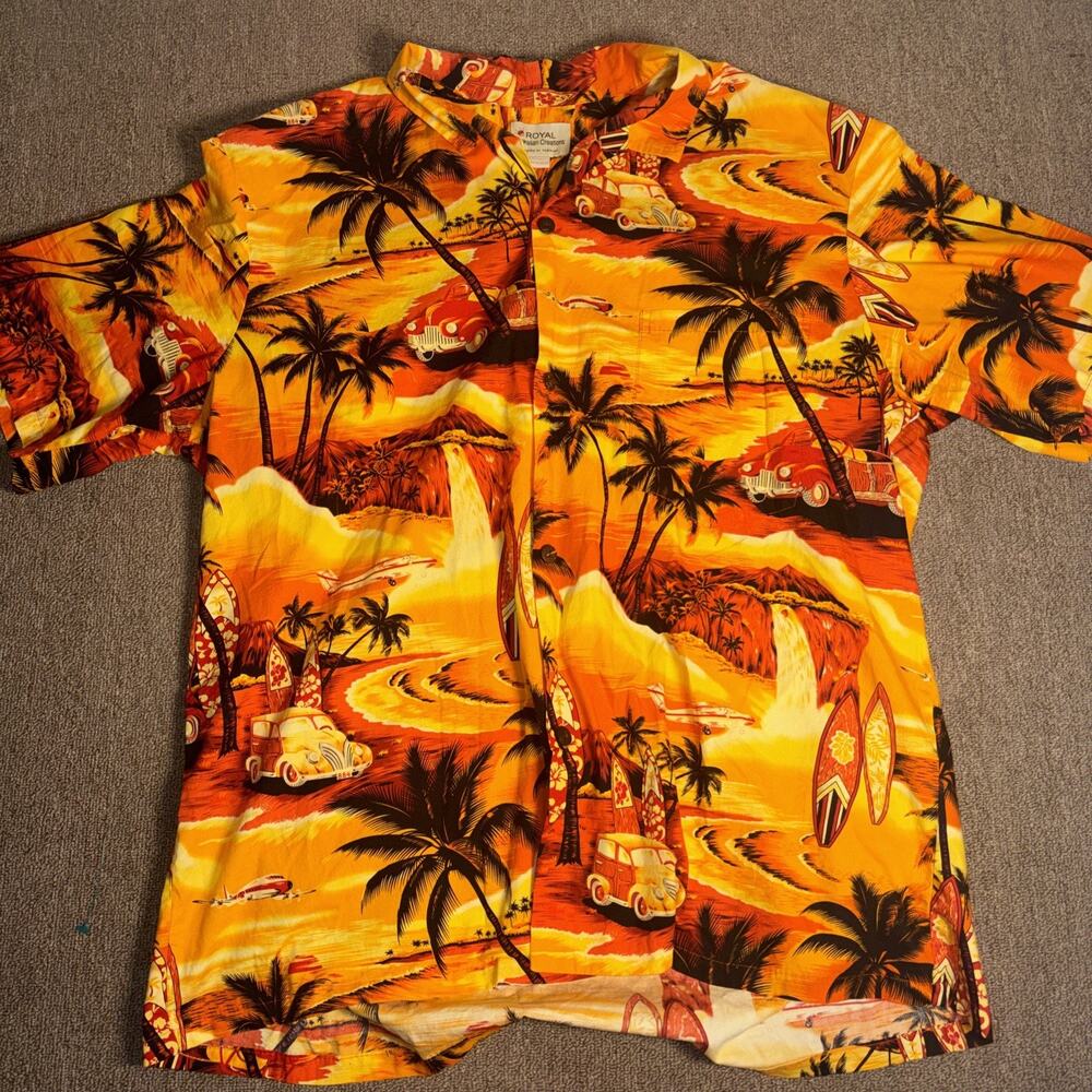 Royal Hawaiian Creations Menons Shirt Sunset Surfboard 2XL Clean